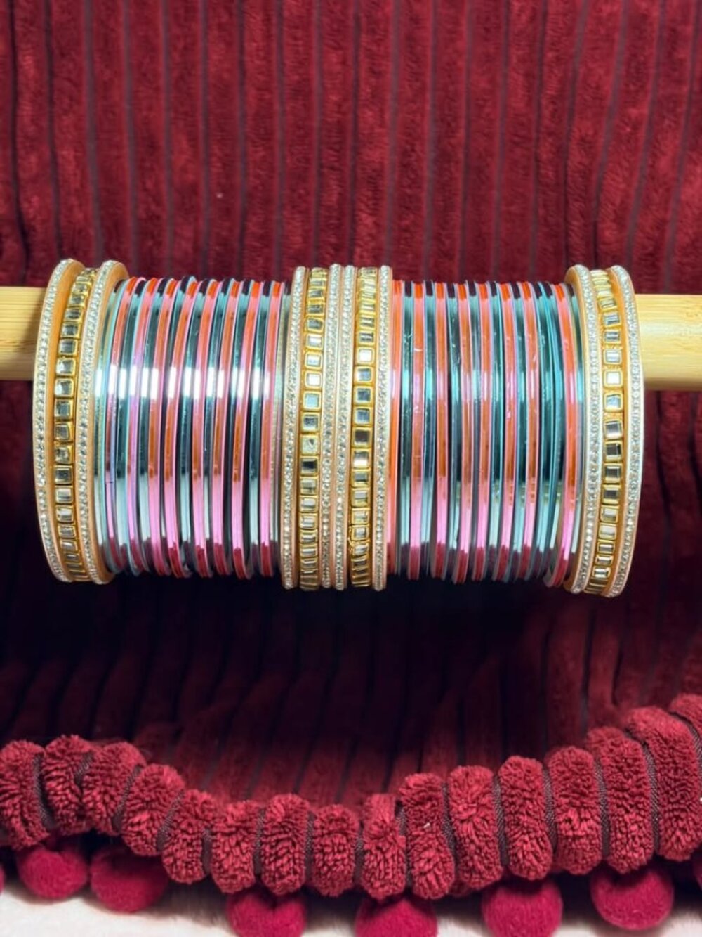 Women's Two-Tone Metal Bangle Set | Silver-Toned Both-Hands Stackable Ethnic Jew